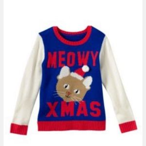 NWOT Meowy Cat Ugly Christmas Holiday Sweater Girl Size Medium